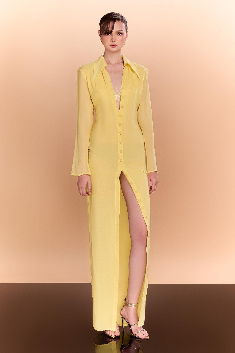 Lorelei Shirt Collared Neck Chiffon Floor Length Dress - MEAN BLVD