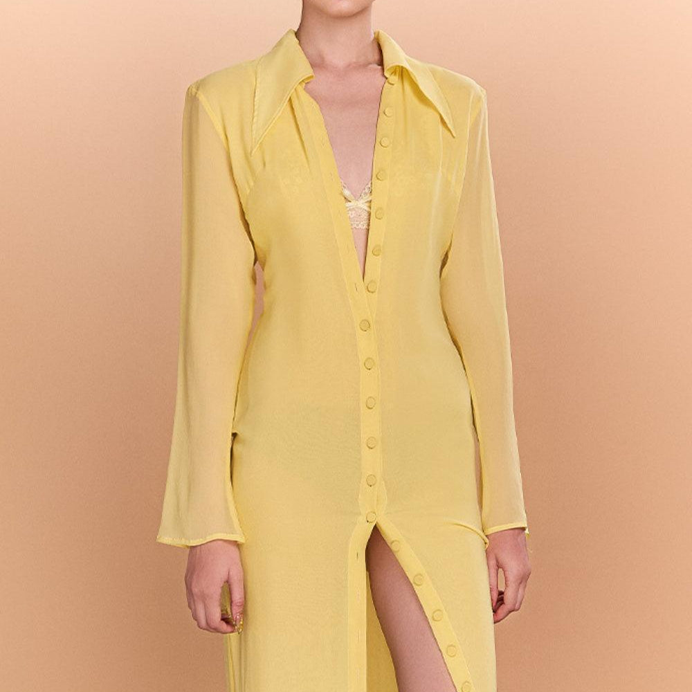 Lorelei Shirt Collared Neck Chiffon Floor Length Dress - MEAN BLVD