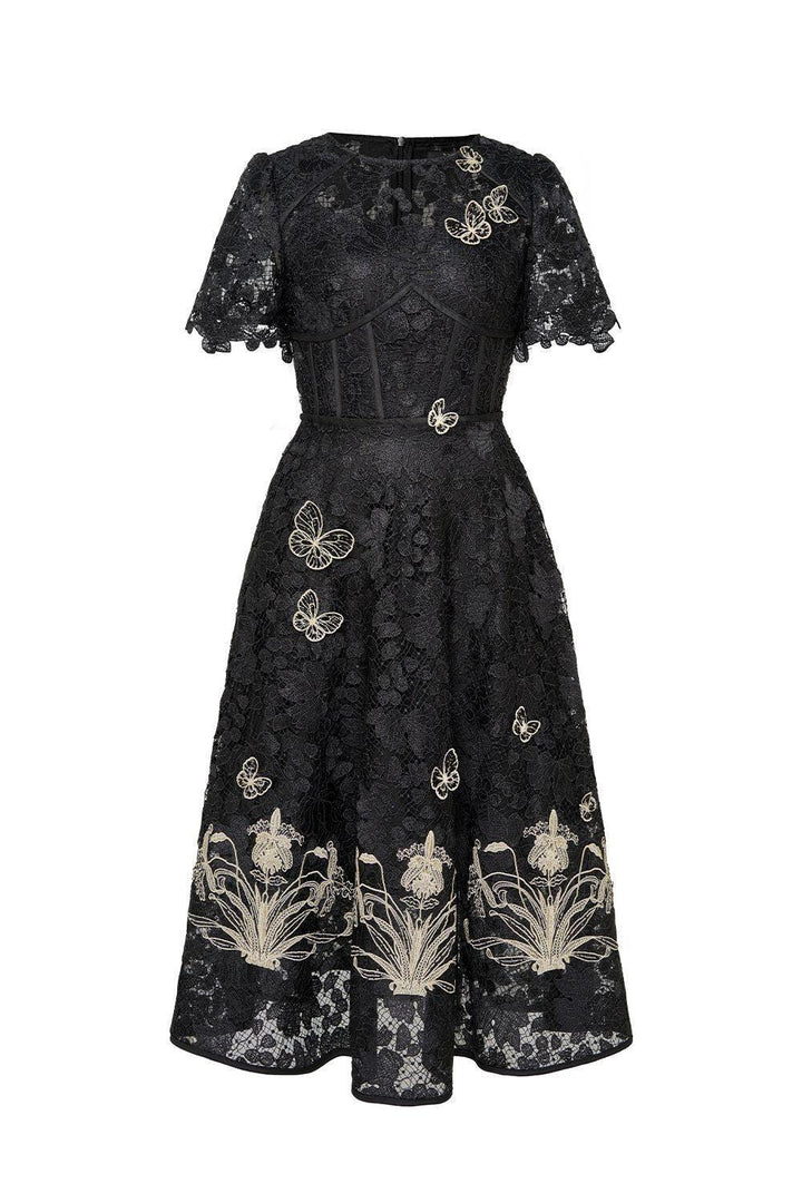 Lorraine A-line Embroidered Lace Midi Dress - MEAN BLVD