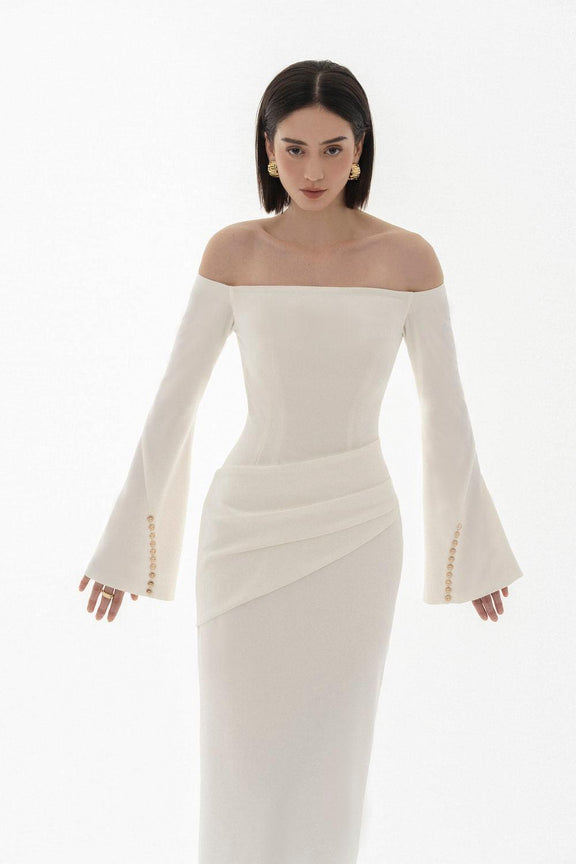 Sheath Off Shoulder Dresses with Slit Marigold Plus Size main image 1