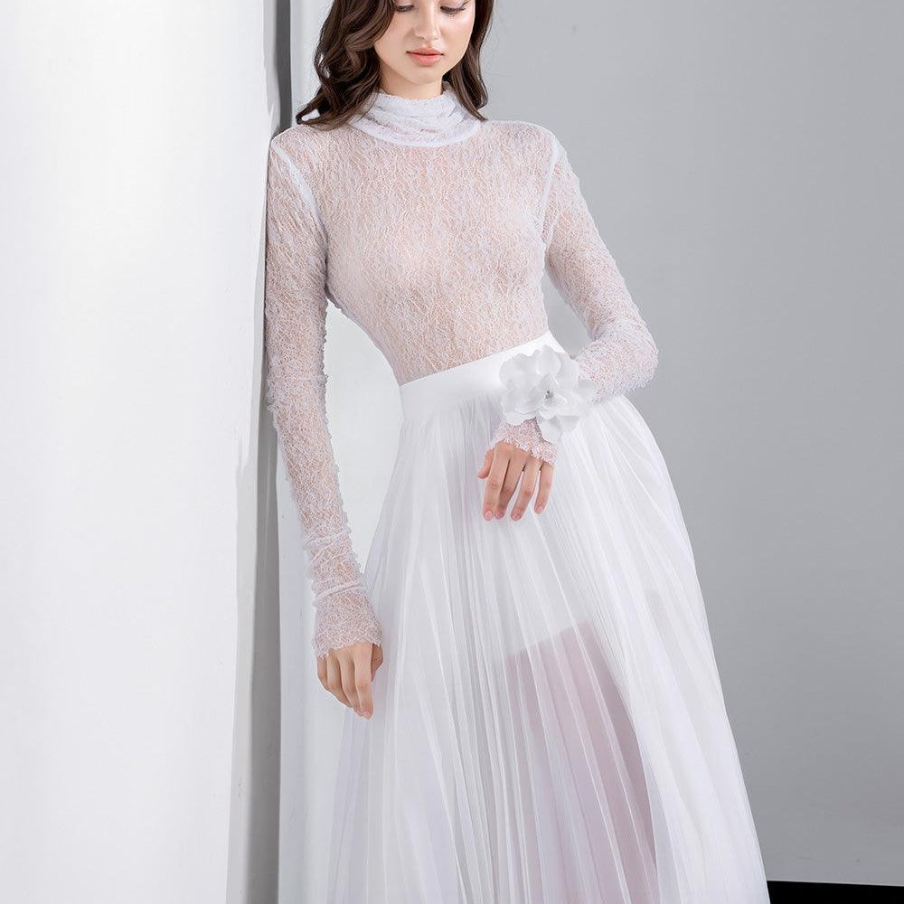 Loula Bodycon Turtle Neck Mesh Spandex Top - MEAN BLVD