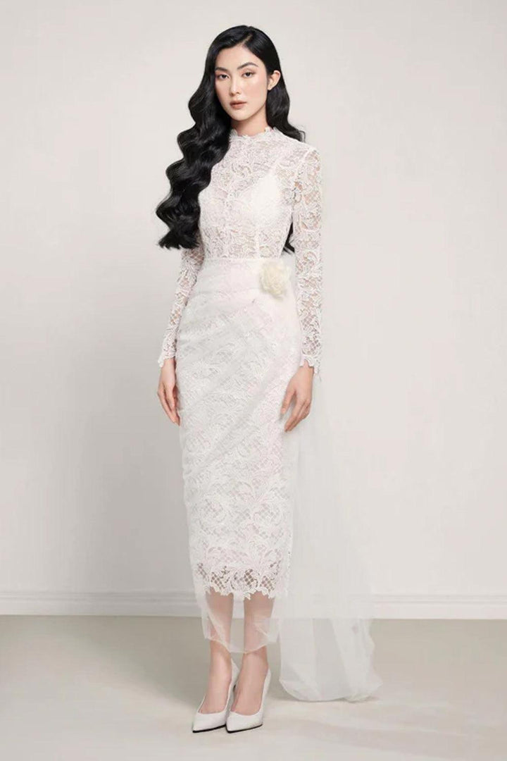 Louvre Pencil Long Sleeved Lace Midi Dress - MEAN BLVD