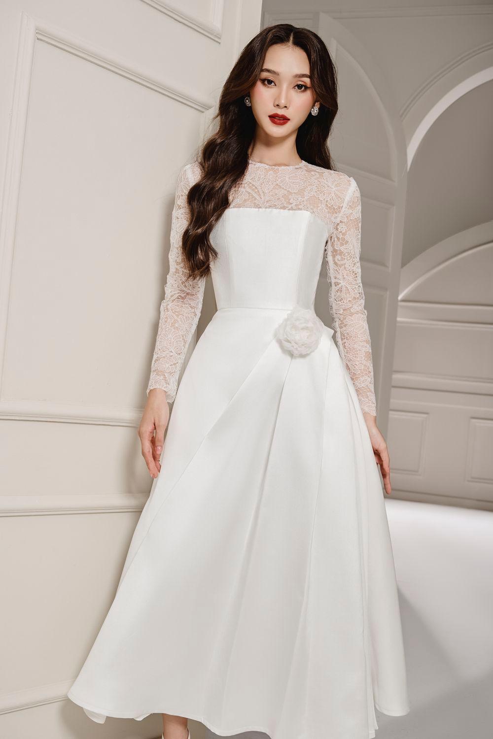 Lover Fit and Flare Corset Waist Taffeta Midi Dress - MEAN BLVD