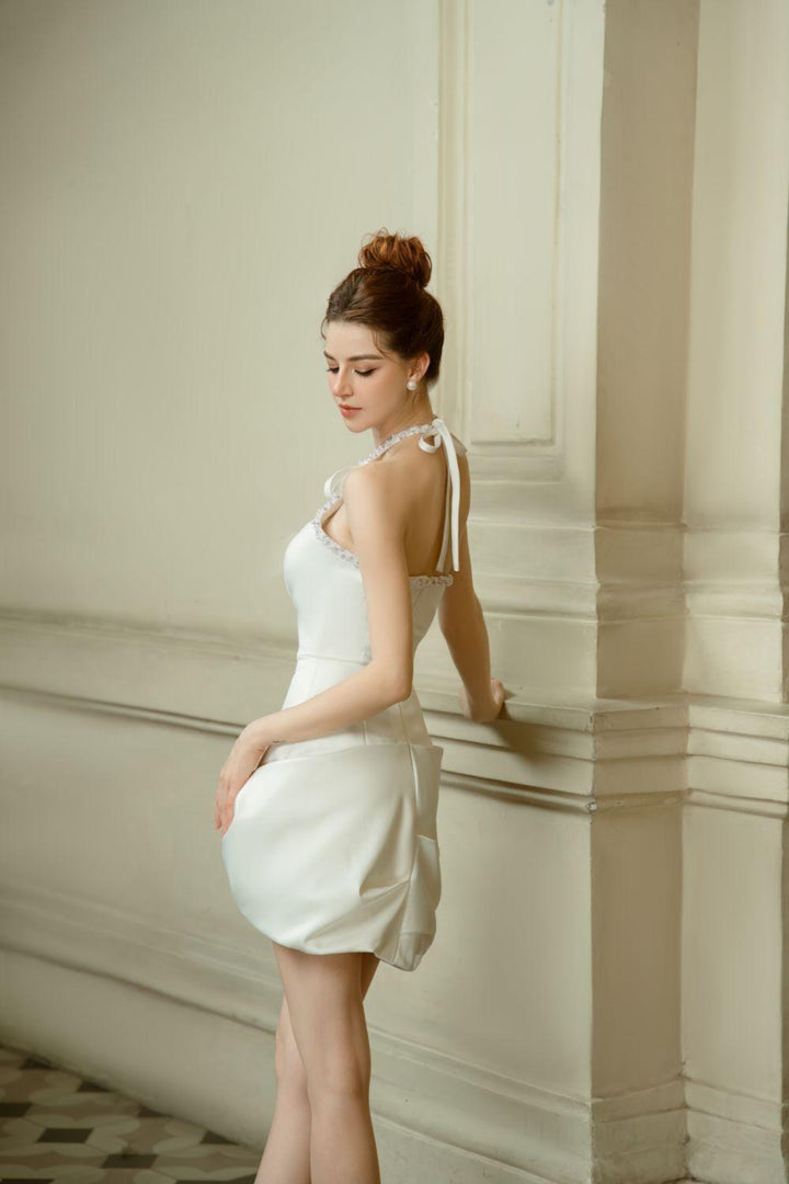 Lowa Halter Sleeveless Taffeta Mini Dress - MEAN BLVD
