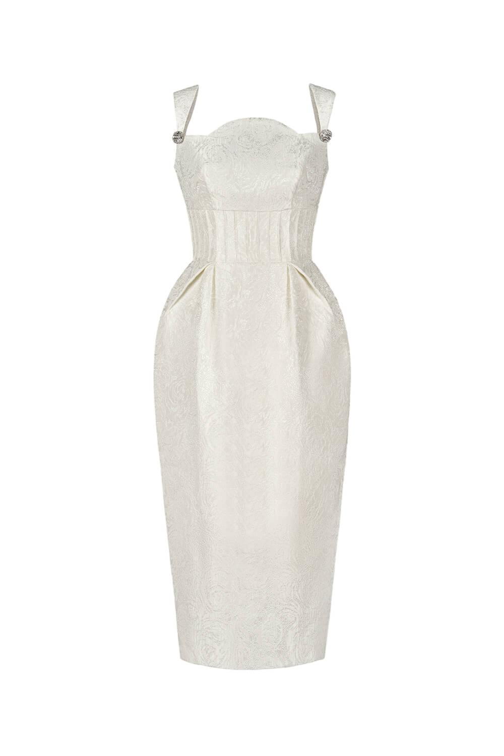 Lucasta Pegged Strappy Brocade Midi Dress - MEAN BLVD