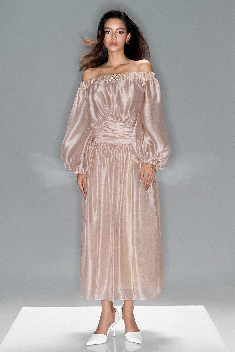 Lucent Blouson Off-Shoulder Silk Organza Maxi Dress - MEAN BLVD