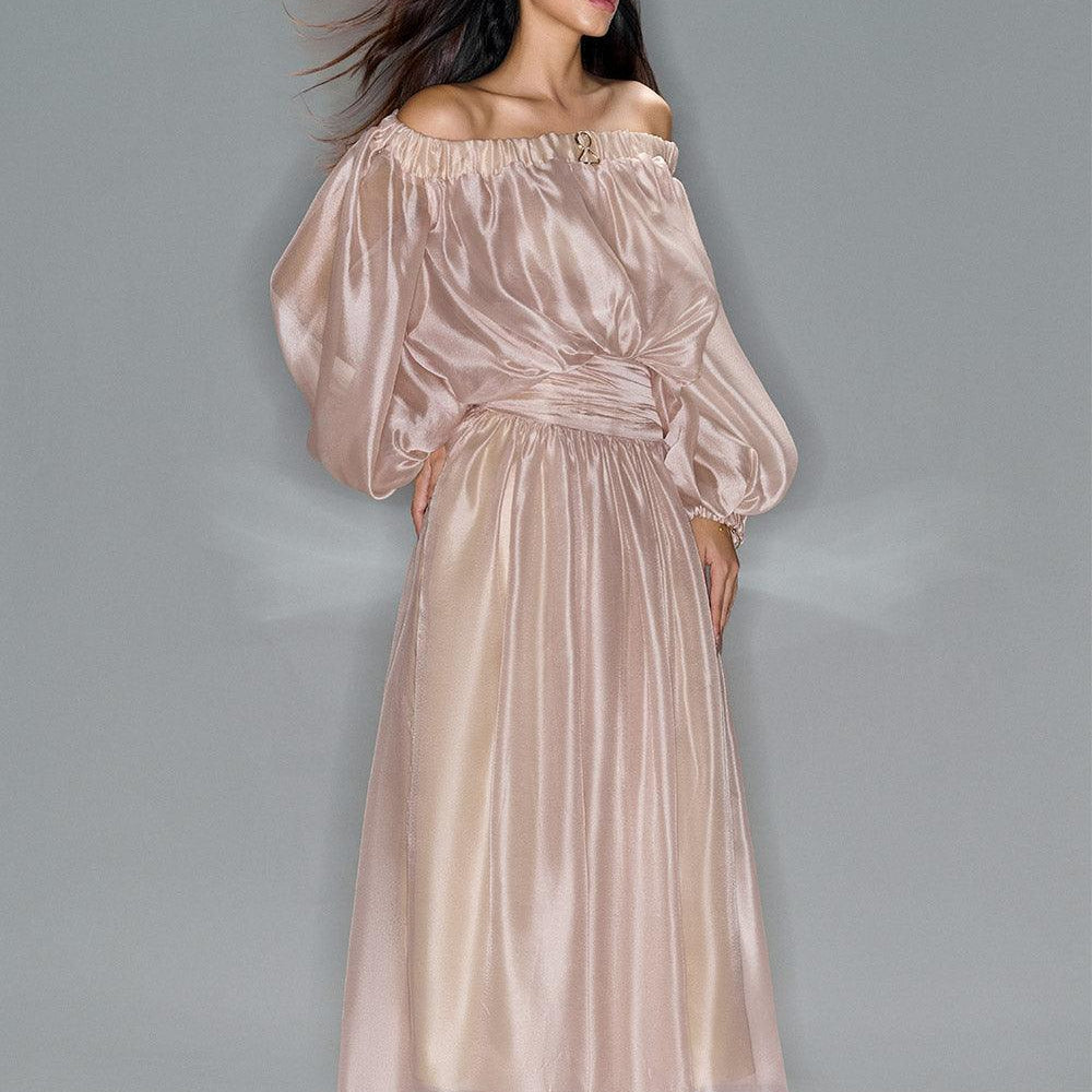Lucent Blouson Off-Shoulder Silk Organza Maxi Dress - MEAN BLVD