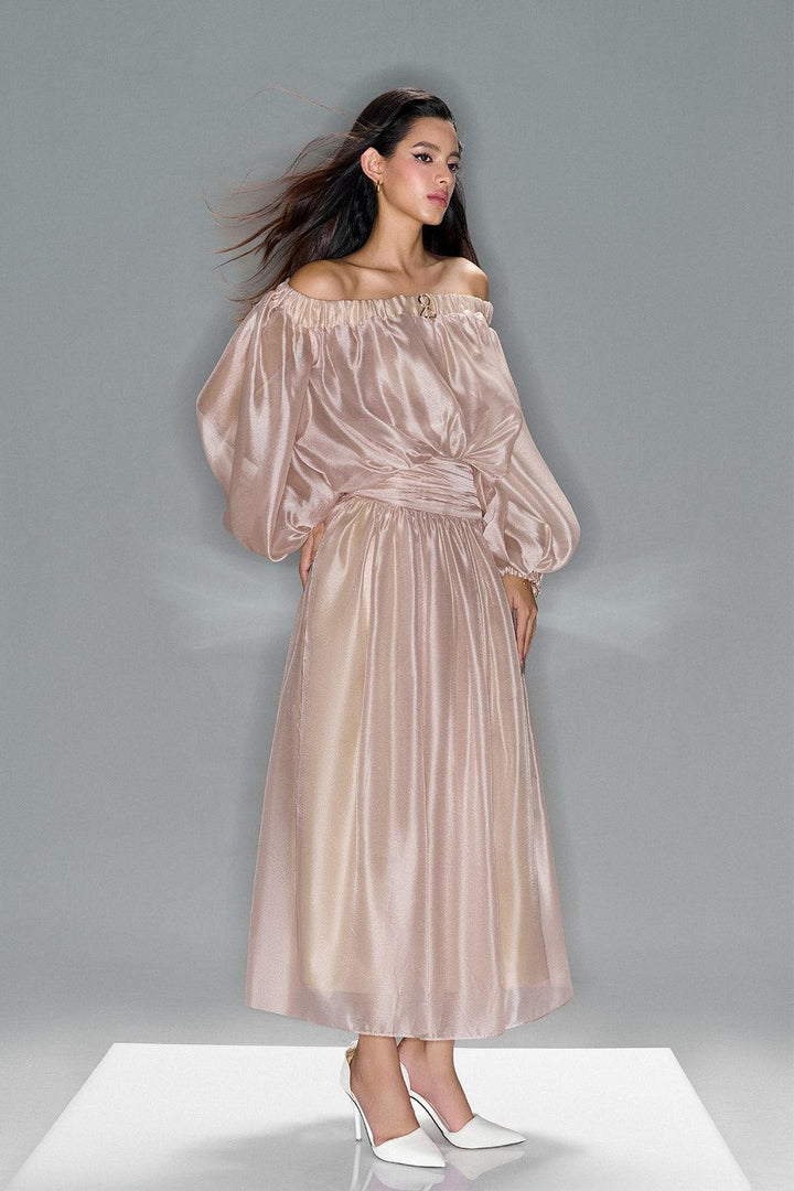 Lucent Blouson Off-Shoulder Silk Organza Maxi Dress - MEAN BLVD