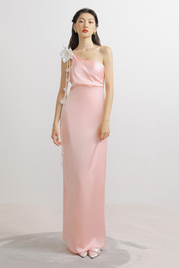 Lucero Sheath One Shoulder Silk Floor Length Dress - MEAN BLVD