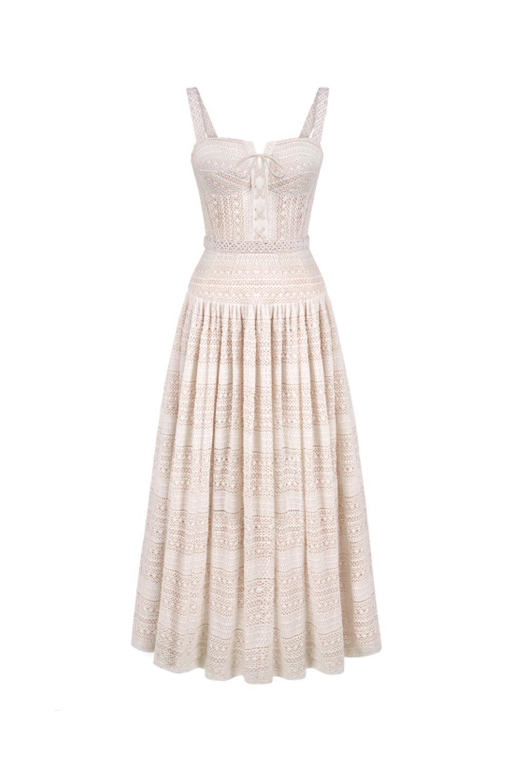 Lúcia Drop Waist Semi-Heart Neck Cotton Midi Dress - MEAN BLVD