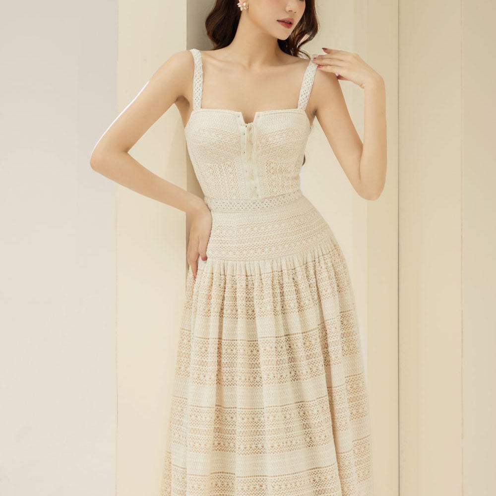 Lúcia Drop Waist Semi-Heart Neck Cotton Midi Dress - MEAN BLVD