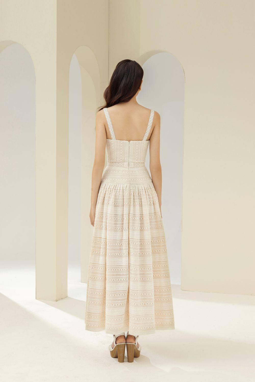 Lúcia Drop Waist Semi-Heart Neck Cotton Midi Dress - MEAN BLVD