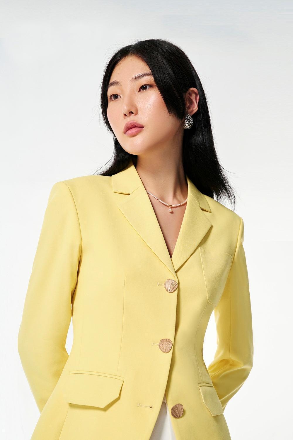 Lucia Straight Long Sleeved Cotton Blend Blazer - MEAN BLVD