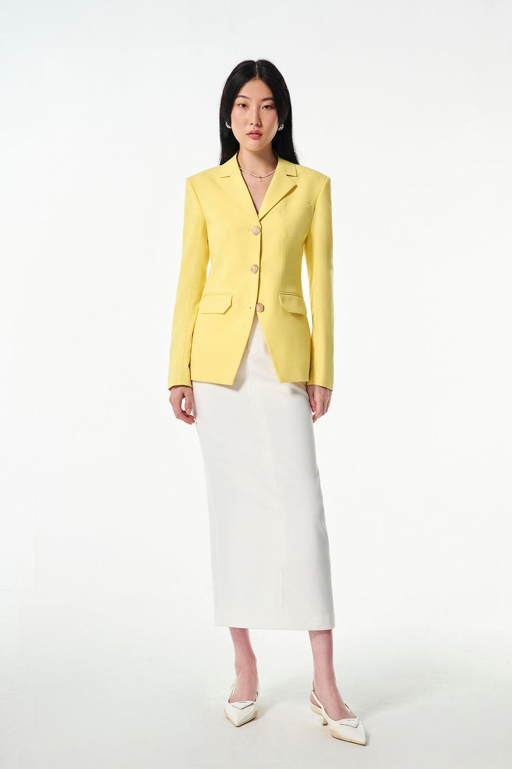 Lucia Straight Long Sleeved Cotton Blend Blazer - MEAN BLVD