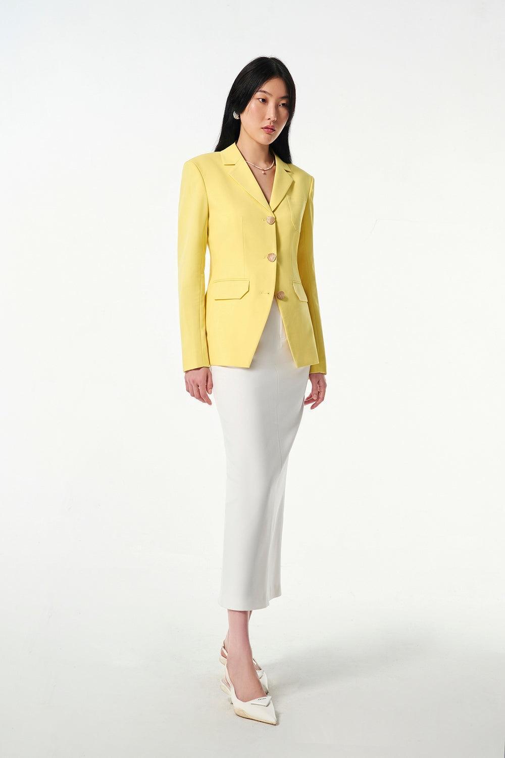 Lucia Straight Long Sleeved Cotton Blend Blazer - MEAN BLVD