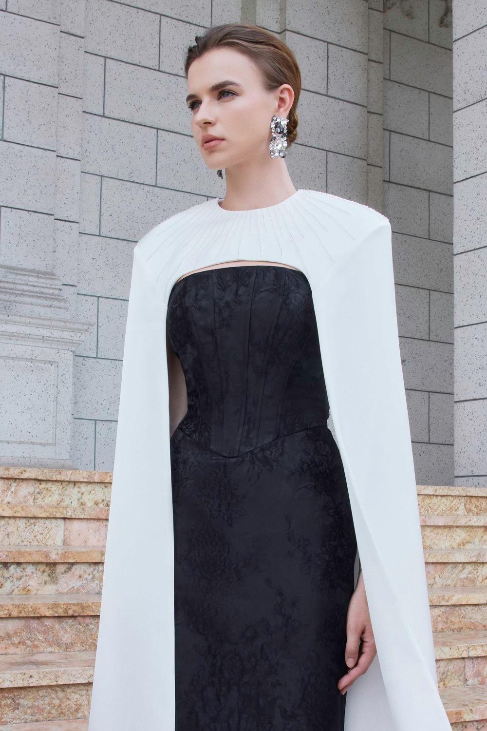 Lucity Cape Round Neck Jacquard Floor Length Set - MEAN BLVD