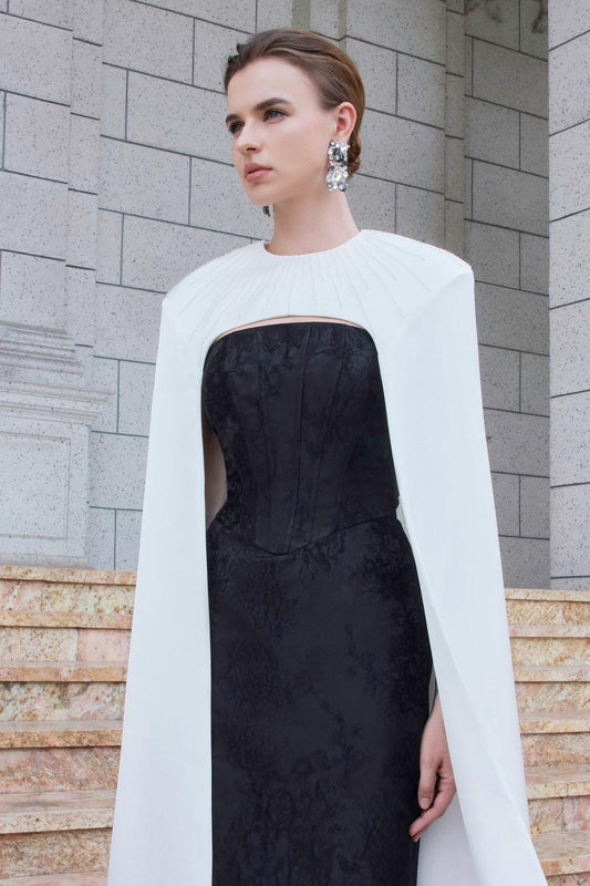 Lucity Cape Round Neck Jacquard Floor Length Set - MEAN BLVD