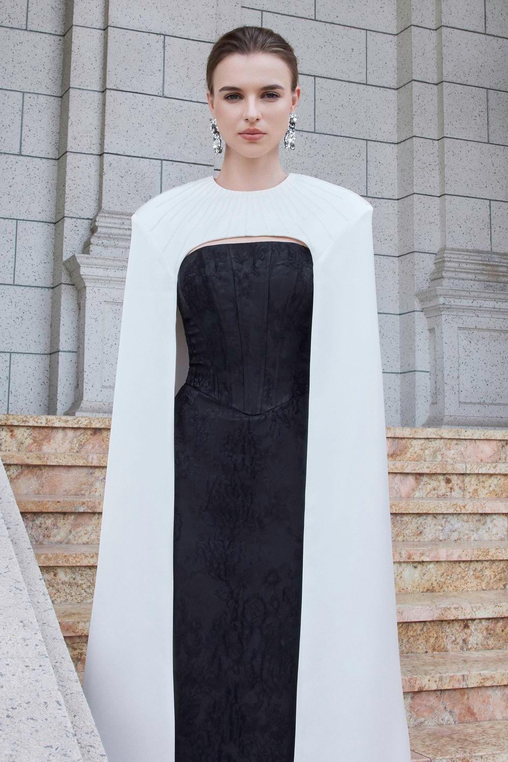 Lucity Cape Round Neck Jacquard Floor Length Set - MEAN BLVD