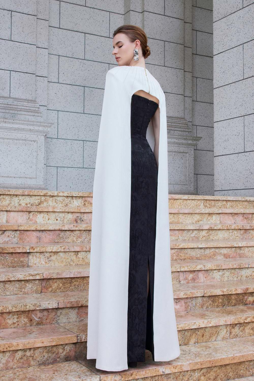 Lucity Cape Round Neck Jacquard Floor Length Set - MEAN BLVD