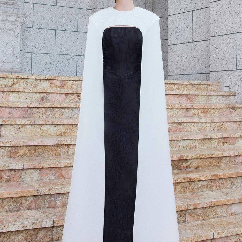 Lucity Cape Round Neck Jacquard Floor Length Set - MEAN BLVD