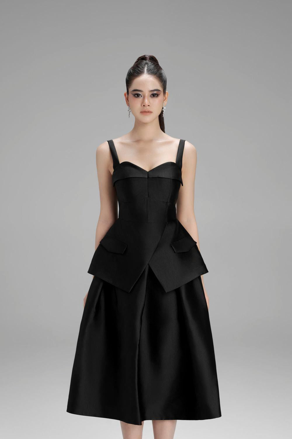 Lucy Peplum Semi-Heart Neck Taffeta Top - MEAN BLVD