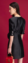 Lulu A-line V-Neck Taffeta Mini Dress - MEAN BLVD