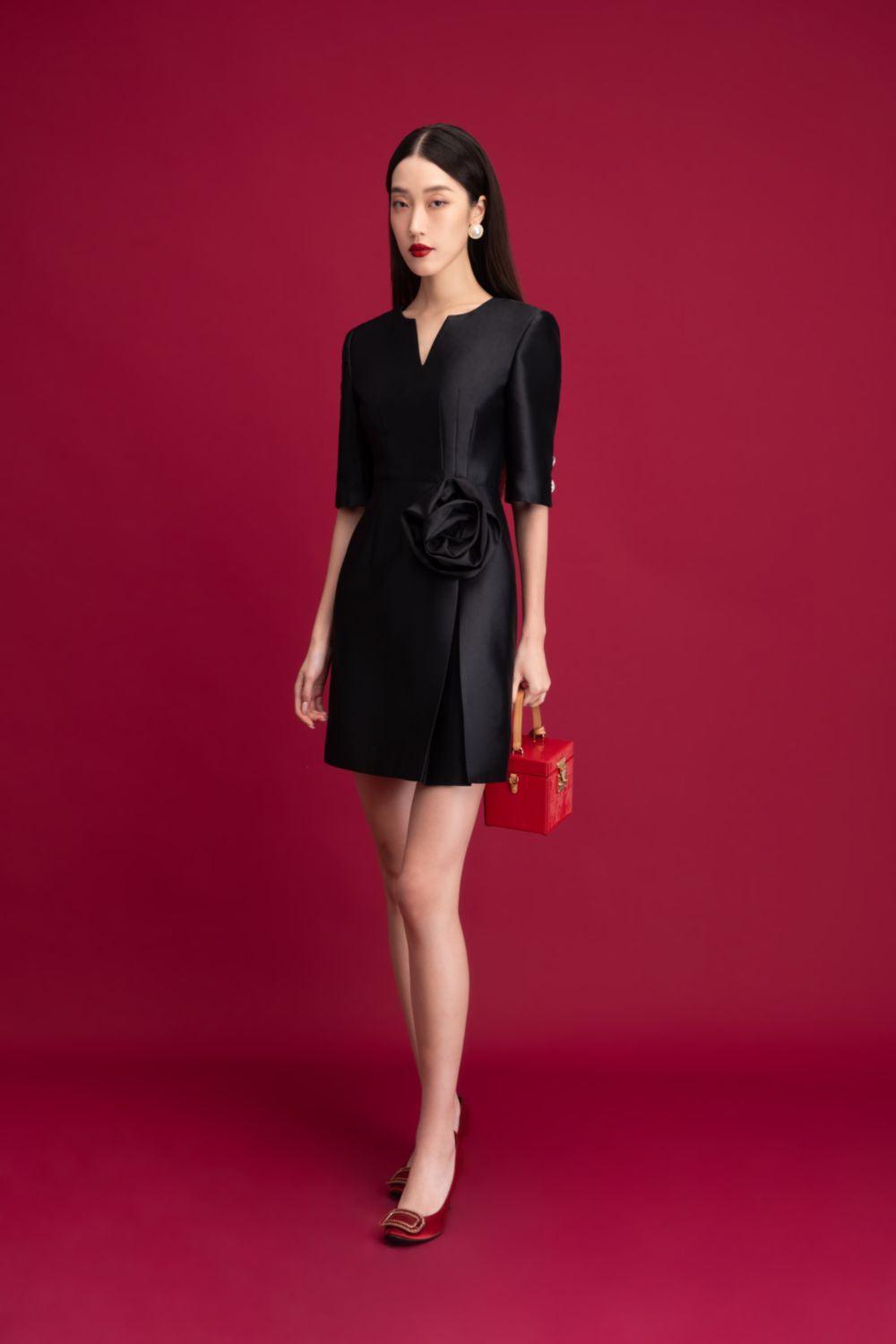 Women's Lulu A-line V-Neck Taffeta Mini Dress S/M/L Black MEAN BLVD Women's Lulu A-line V-Neck Taffeta Mini Dress S/M/L Black MEAN BLVD