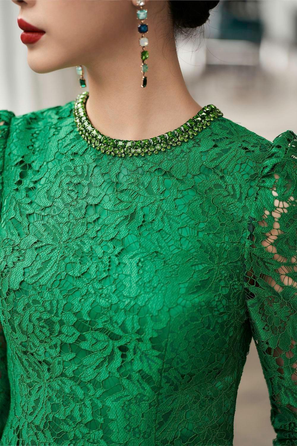 Lumina Straight Stone Silk Lace Floor Length Ao Dai - MEAN BLVD