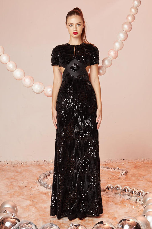 Luminary A-line Cut-Out Velvet Floor Length Dress - MEAN BLVD