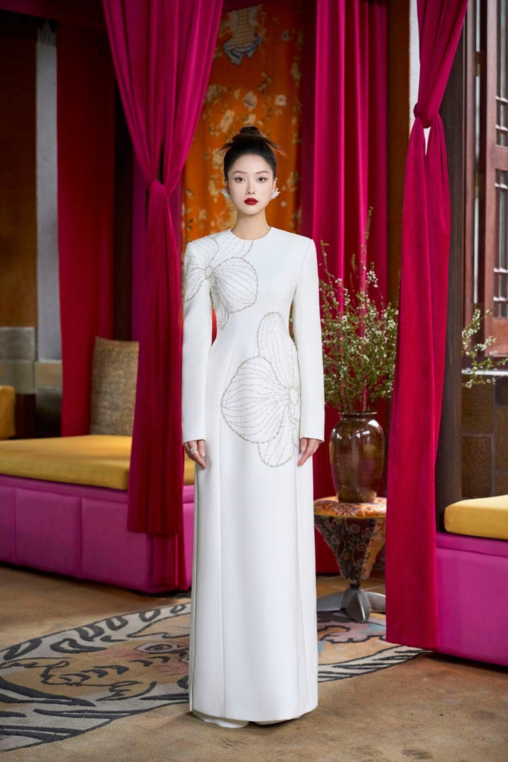 Lumins Sheath Round Neck Velvet Satin Floor Length Ao Dai - MEAN BLVD