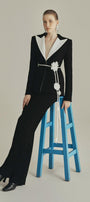 Luna Structured V-Neck Poly Silk Blazer - MEAN BLVD