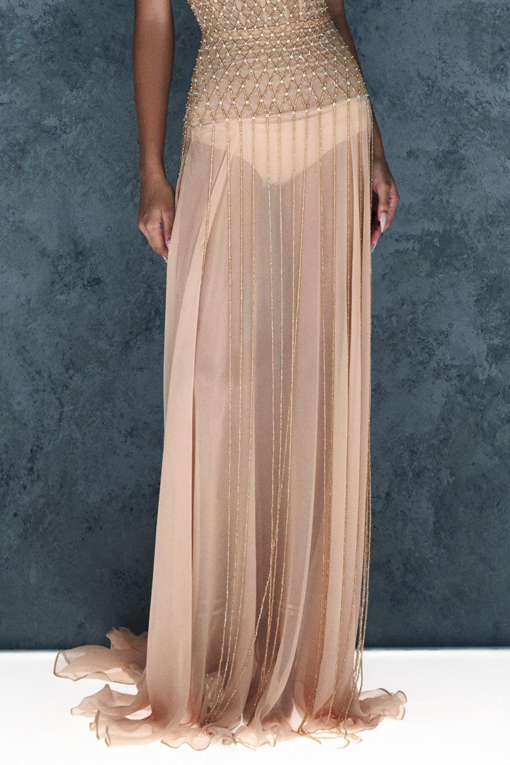 Lunairea Strapless Stone Chiffon Floor Length Dress - MEAN BLVD