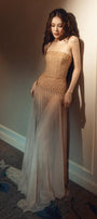 Lunairea Strapless Stone Chiffon Floor Length Dress - MEAN BLVD
