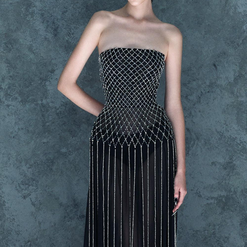 Lunairea Strapless Stone Chiffon Floor Length Dress - MEAN BLVD