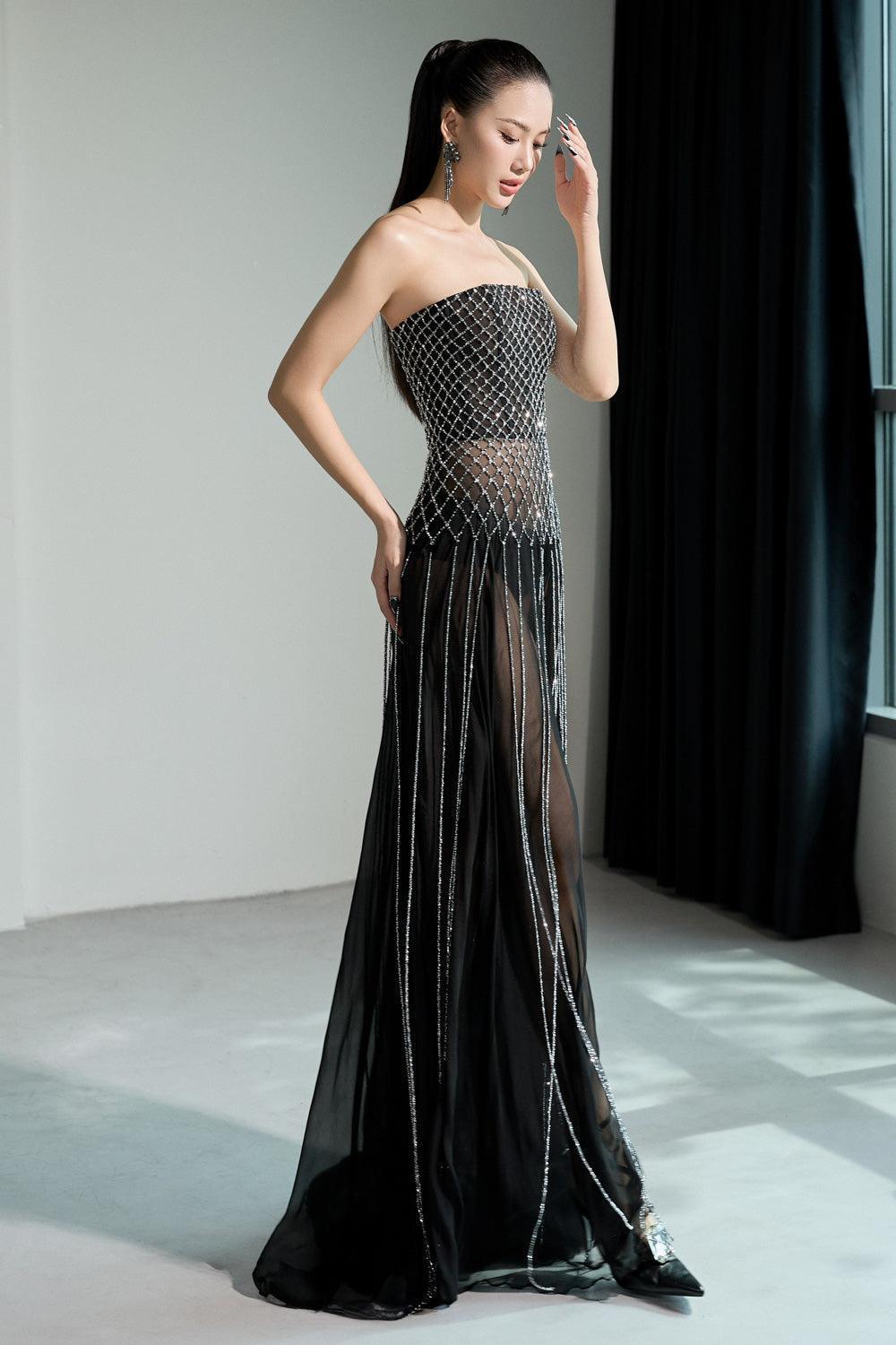 Lunairea Strapless Stone Chiffon Floor Length Dress - MEAN BLVD