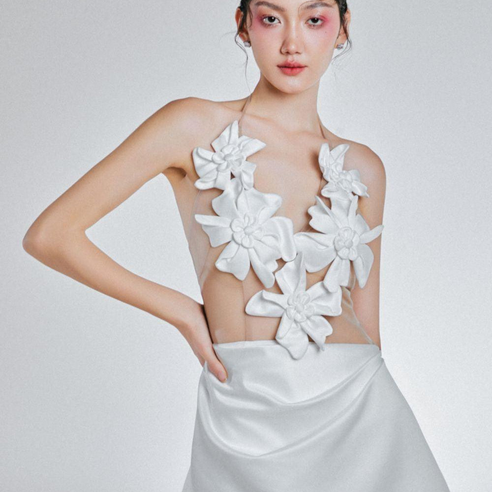 Lusia A-line Halter Neck Mesh Silk Mini Dress - MEAN BLVD