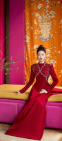Luster A-line High Neck Velvet Satin Floor Length Ao Dai - MEAN BLVD