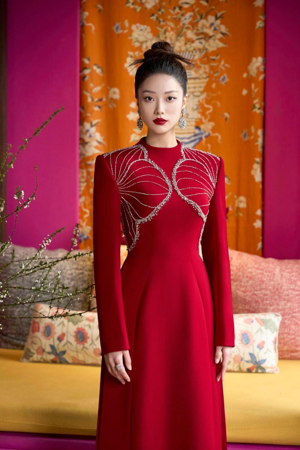 Luster A-line High Neck Velvet Satin Floor Length Ao Dai - MEAN BLVD