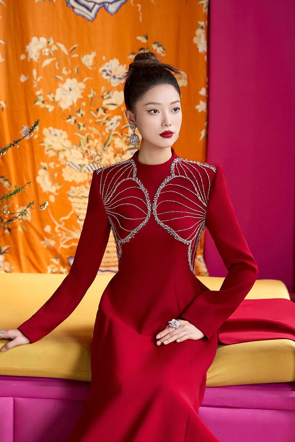 Luster A-line High Neck Velvet Satin Floor Length Ao Dai - MEAN BLVD