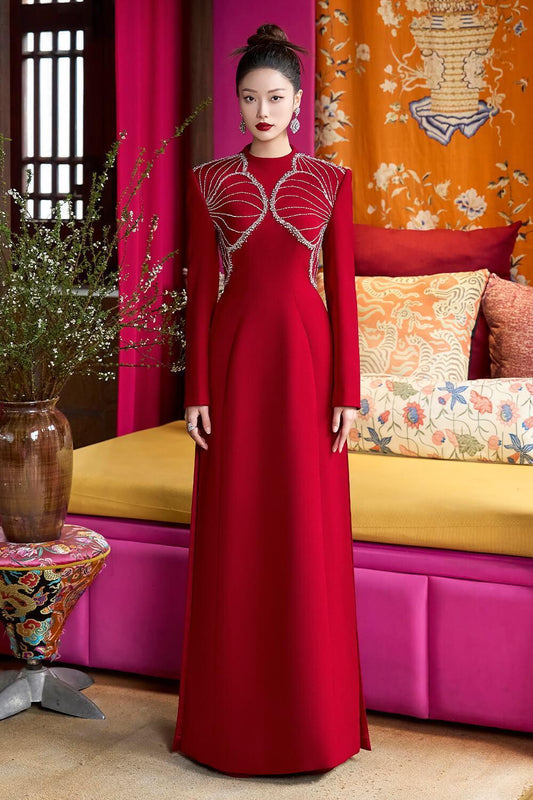 Luster A-line High Neck Velvet Satin Maxi Dress - MEAN BLVD