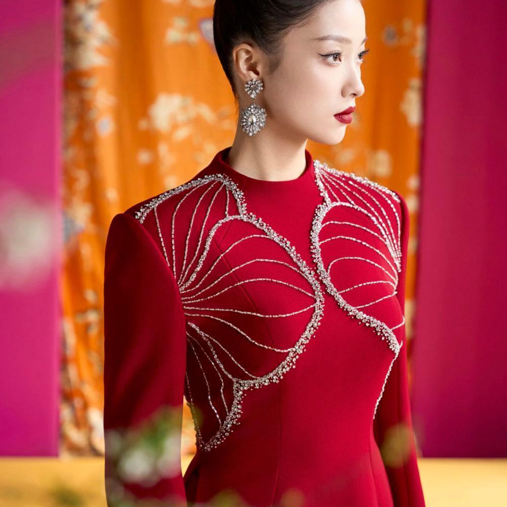 Luster A-line High Neck Velvet Satin Maxi Dress - MEAN BLVD