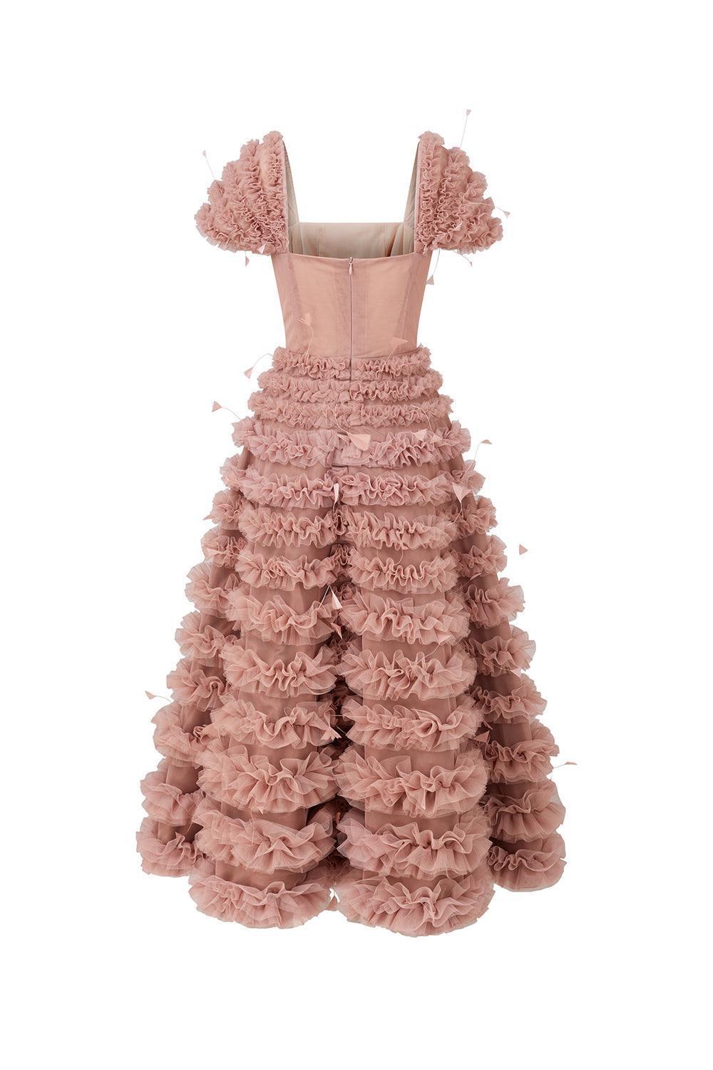 Luxe Fit and Flare Square Neck Tulle Ankle Length Dress - MEAN BLVD