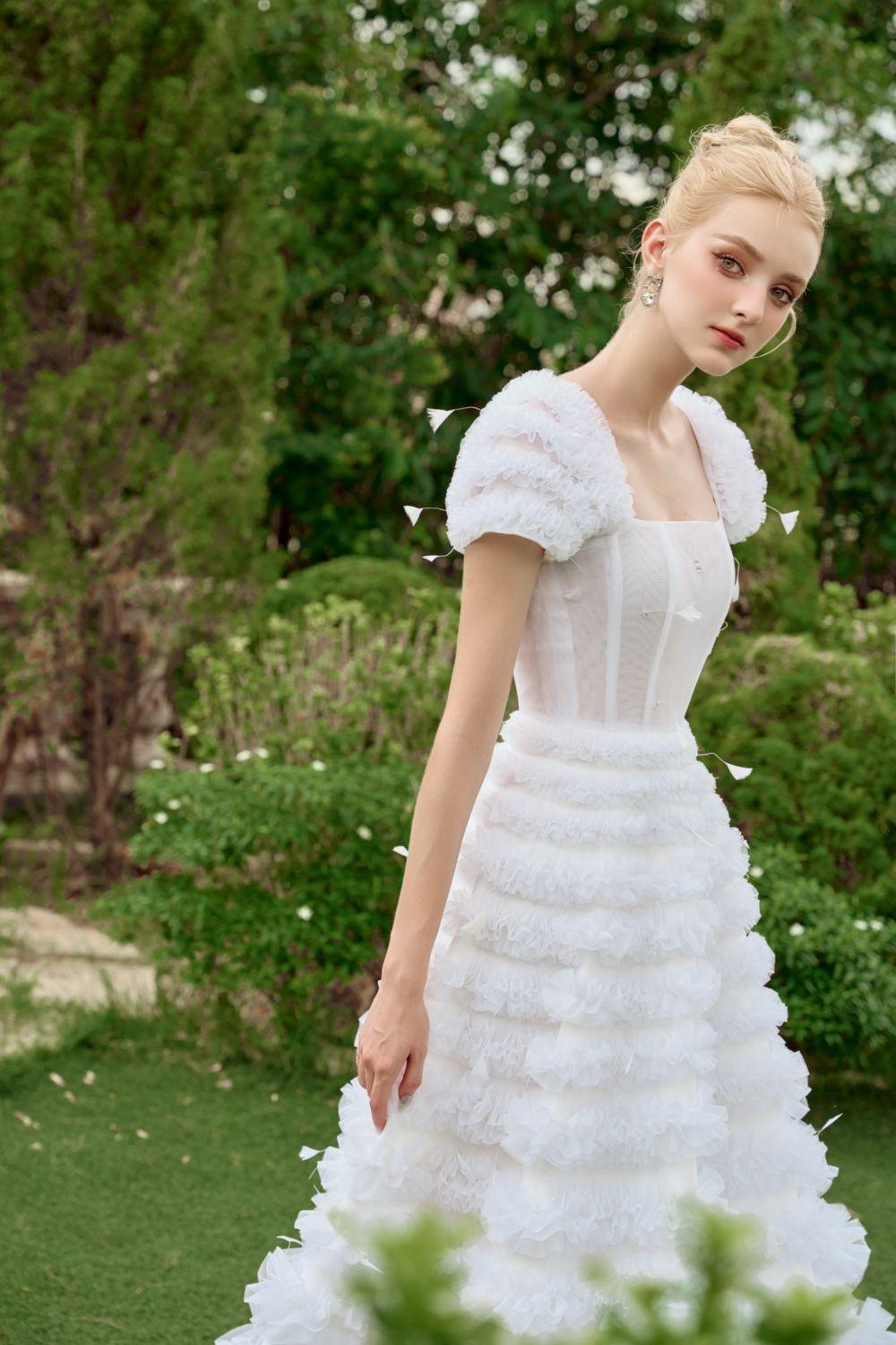 Luxe Fit and Flare Square Neck Tulle Ankle Length Dress - MEAN BLVD