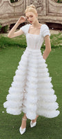 Luxe Fit and Flare Square Neck Tulle Ankle Length Dress - MEAN BLVD