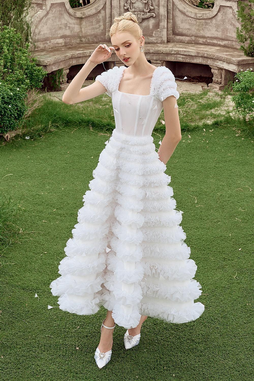 Luxe Fit and Flare Square Neck Tulle Ankle Length Dress - MEAN BLVD