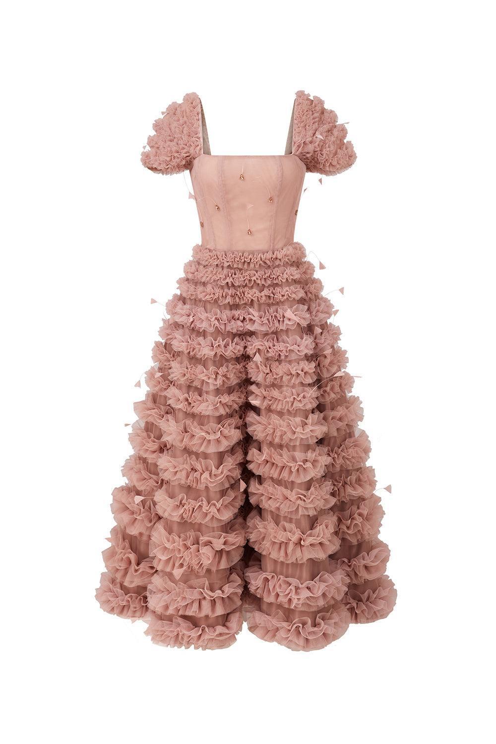 Women's Luxe Fit and Flare Square Neck Tulle Ankle Length Dress S/M/L White/Pink MEAN BLVD Pink / Customize