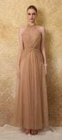 Luxueuse Flared Halter Neck Mesh Long Length Dress - MEAN BLVD