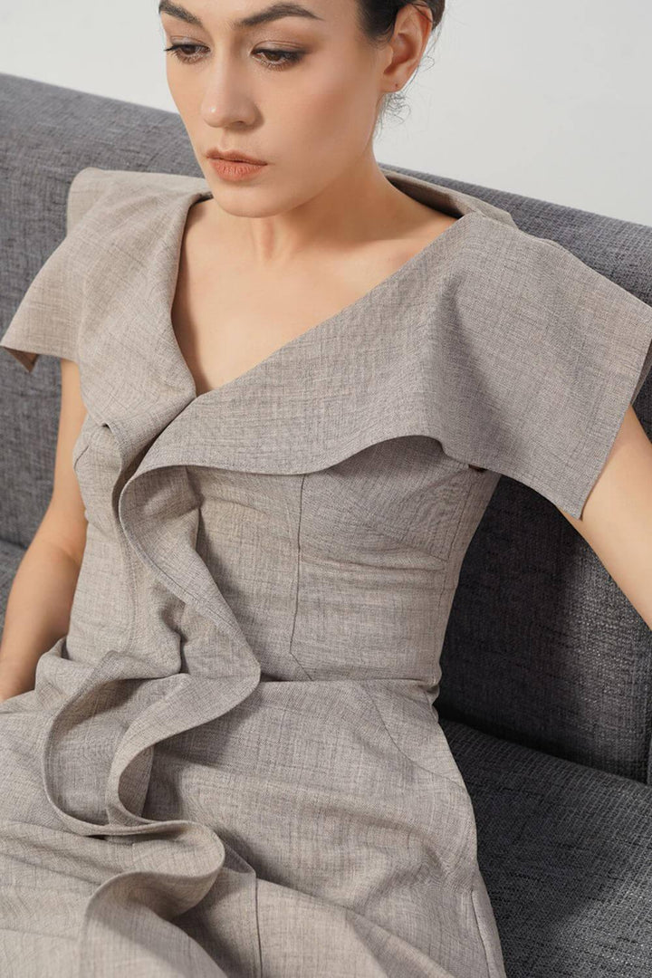 Lyla A-line Ruffled Cotton Calf Length Dress - MEAN BLVD