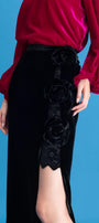 Lyra Asymmetric Side Slit Velvet Ankle Length Skirt - MEAN BLVD
