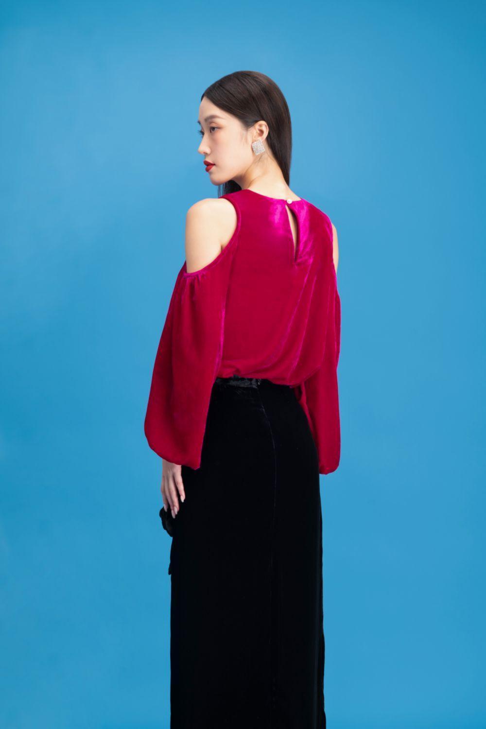 Lyra Asymmetric Side Slit Velvet Ankle Length Skirt - MEAN BLVD